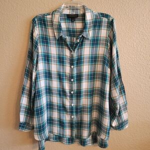 Lane Bryant Womens Teal Plaid Long Sleeve Shirt 18/20